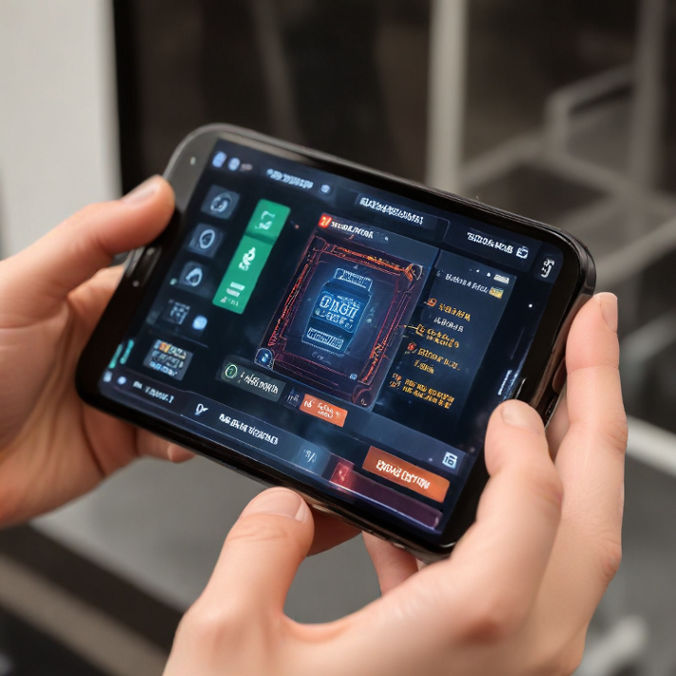 A person examines a slot gacor game on their smartphone, showcasing advanced blockchain integration for secure and transparent gameplay.