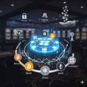 A sleek, modern image representing the concept of building next-gen loyalty programs with cryptocurrency in blockchain casinos. 